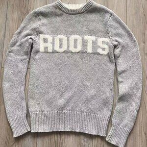 Roots Grey Knit Sweater – Classic Logo Pullover